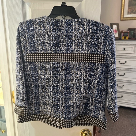 Cabi Blue and Black Gingham Trim Boxy Cropped SZ S Women's Jacket - Picture 3 of 6